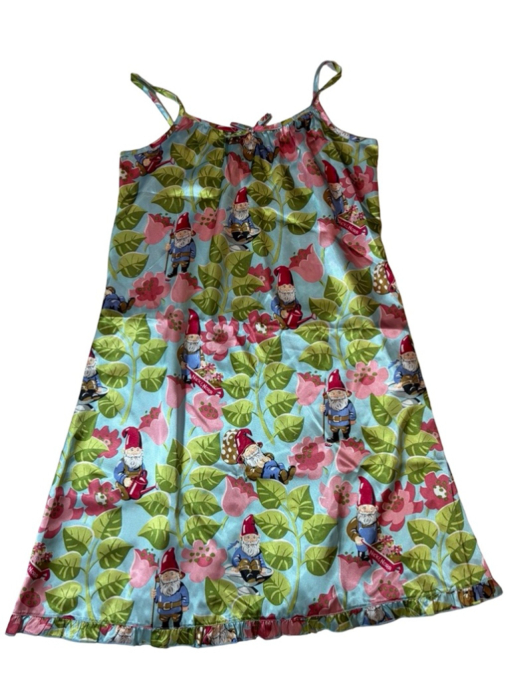 Nick & Nora Garden Gnome Floral Satin Sleep Dress Nightgown XL 16